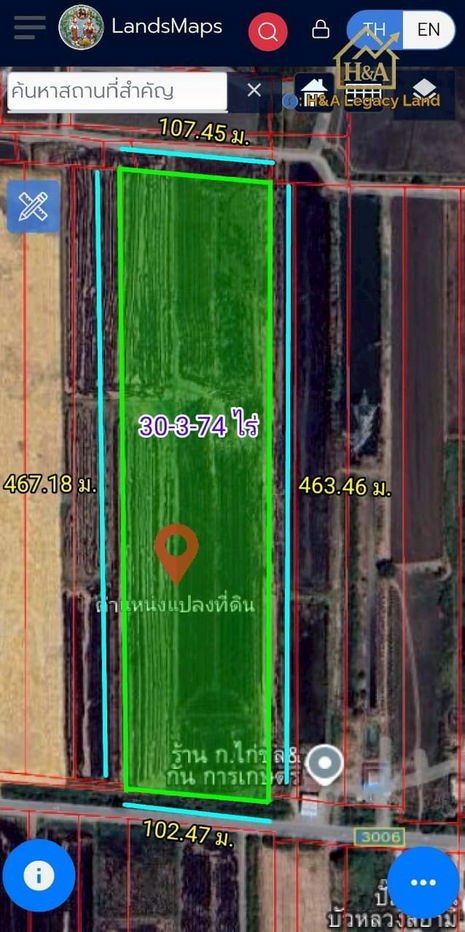 รูป ขายที่ดินเปล่าแปลงสวย ติดถนนใหญ่ อย.3006 ลาดบัวหลวง–ไม้ตรา อ.ลาดบัวหลวง จ.พระนครศรีอยุธยา 30-3-74 ไร่ - รูปที่ 8/9