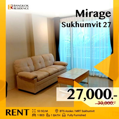 Condos for rent Sukumvit 27 : Mirage Sukhumvit 27 ✨ Available & ready to move in 🛋️ Near BTS Asoke