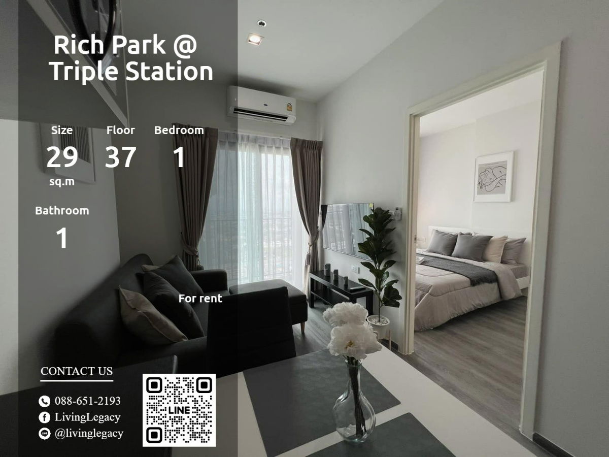 picture LTU2P9PK Condo For Rent Rich Park @ Triple Station 29 Sq.M. Floor 37 1 Bed 1 Bath  ✨ Move-in Ready! Beautiful fully furnished - 1/13