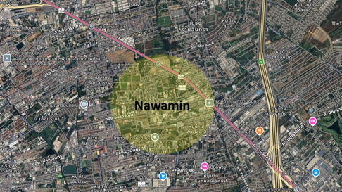 ขายที่ดิน 6 ไร่กว่าๆ ถนนนวมินทร์ ห่างสถานีรถไฟฟ้าสายสีชมพู คู้บอนเพียง 800 เมตร