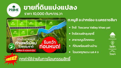 ที่ดิน นครราชสีมา (โคราช) : ขายที่ดินหมูสี ปากช่อง เขาใหญ่ แปลงเล็ก ราคาดีที่สุด ทำเลทองหล่อเขาใหญ่ ใกล้ธนะรัชต์