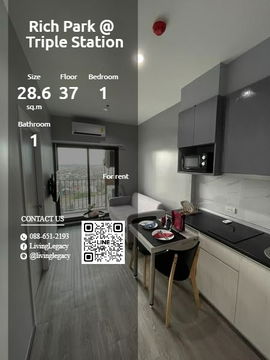 T1BKAB ให้เช่าคอนโด Rich Park @ Triple Station 28.66 ตร.ม. ชั้น 37 line id : @livinglegacy