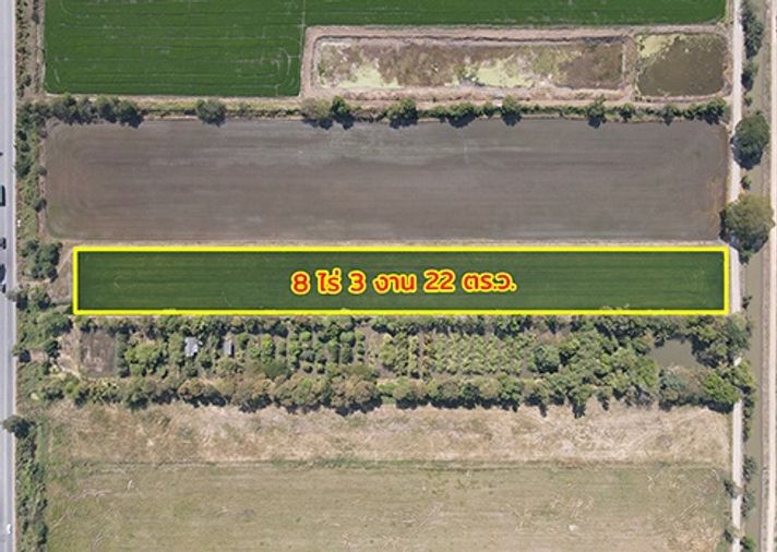 ขายที่ดิน ติดถนน ธัญบุรี-วังน้อย คลองหลวง ปทุมธานี 8 ไร่, 3 งาน, 22 ตร.ว.
