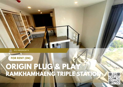 คอนโดให้เช่า : ให้เช่า 📍 Origin Plug & Play Ramkhamhaeng Triple Station 📍 ห้อง DUPLEX เฟอร์นิเจอร์ และ เครื่องใช้ไฟฟ้าครบ 