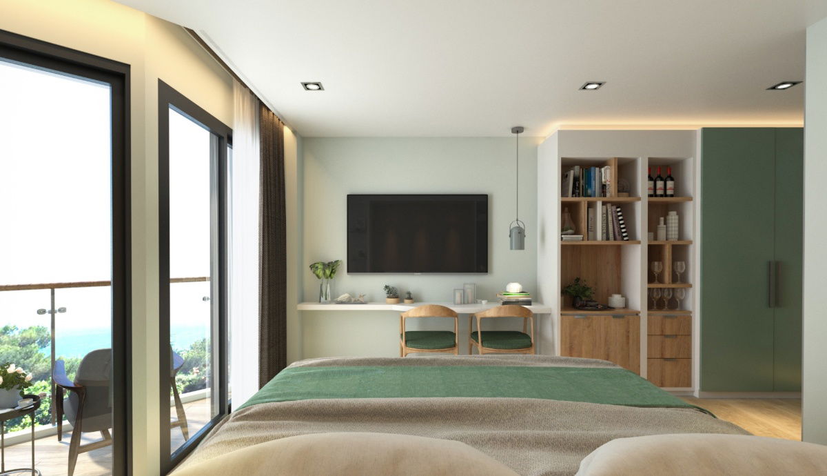 รูป สตูดิโอ (วิวสระว่ายน้ำ เฟอร์นิเจอร์ครบครัน) ในโครงการ Serene Condo Surin - รูปที่ 2/22