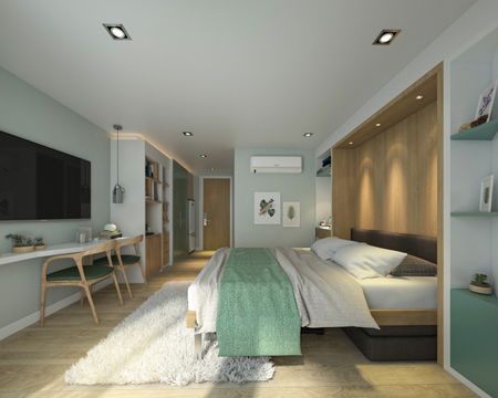 สตูดิโอ (วิวสระว่ายน้ำ เฟอร์นิเจอร์ครบครัน) ในโครงการ Serene Condo Surin