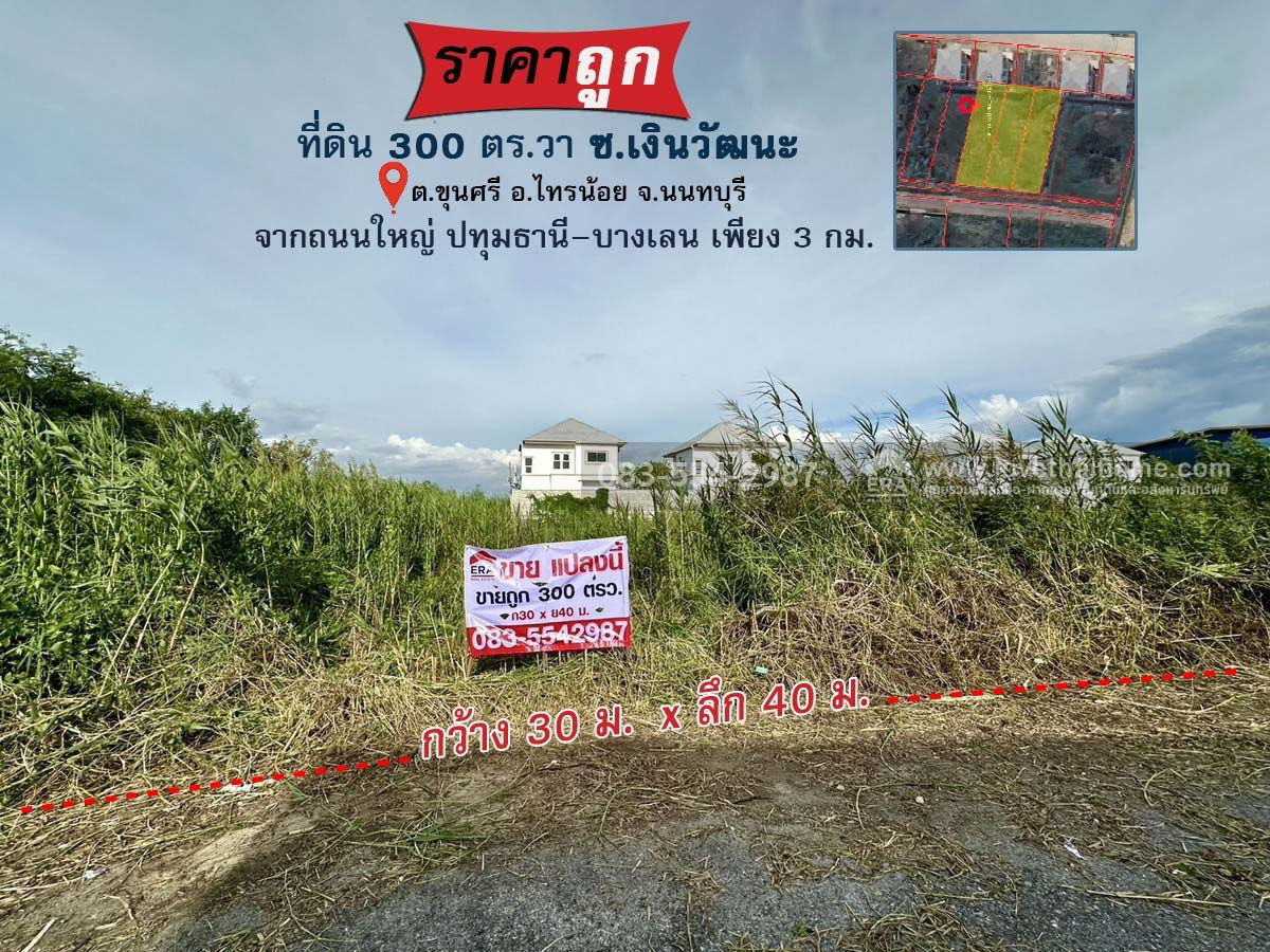 รูป ขายที่ดินราคาถูก ต.ขุนศรี อ.ไทรน้อย จ.นนทบุรี ใกล้วัดสโมสร 300 ตร.วา (30x40 ม.) ซ.เงินวัฒนะ จากถนนใหญ่ ปทุมธานี–บางเลน เพียง 3 กม. - รูปที่ 1/10