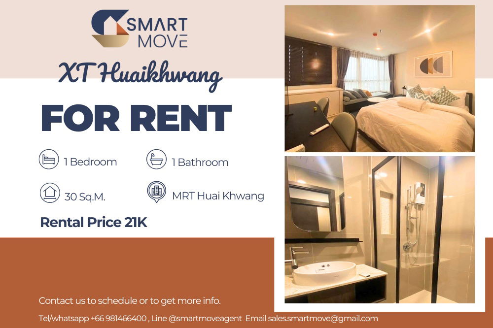 รูป 🔥 สำหรับเช่า !!🔥 Code C20231200077..........XT Huaikhwang, 1 ห้องนอน, 1 ห้องน้ำ, ห้องทิศเหนือ, ชั้นสูง 28++, ห้องมุม, แต่งครบ, พร้อมเข้าอยู่ 📣📣 - รูปที่ 1/9