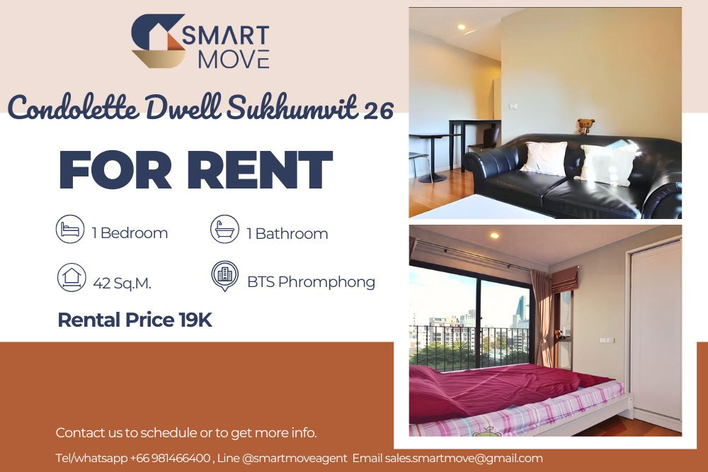 picture 🔥 For Rent !!🔥 Code C20250800067..........Condolette Dwell Sukhumvit 26, 1 bedroom, 1 bathroom, corner room, furnished, ready to move in 📣📣 - 1/8