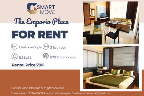 🔥 สำหรับเช่า !!🔥 Code C20240300119..........The Emporio Place, 2 ห้องนอน Duplex, 3 ห้องน้ำ, ห้องหายาก, แต่งครบ, พร้อมเข้าอยู่ 📣📣