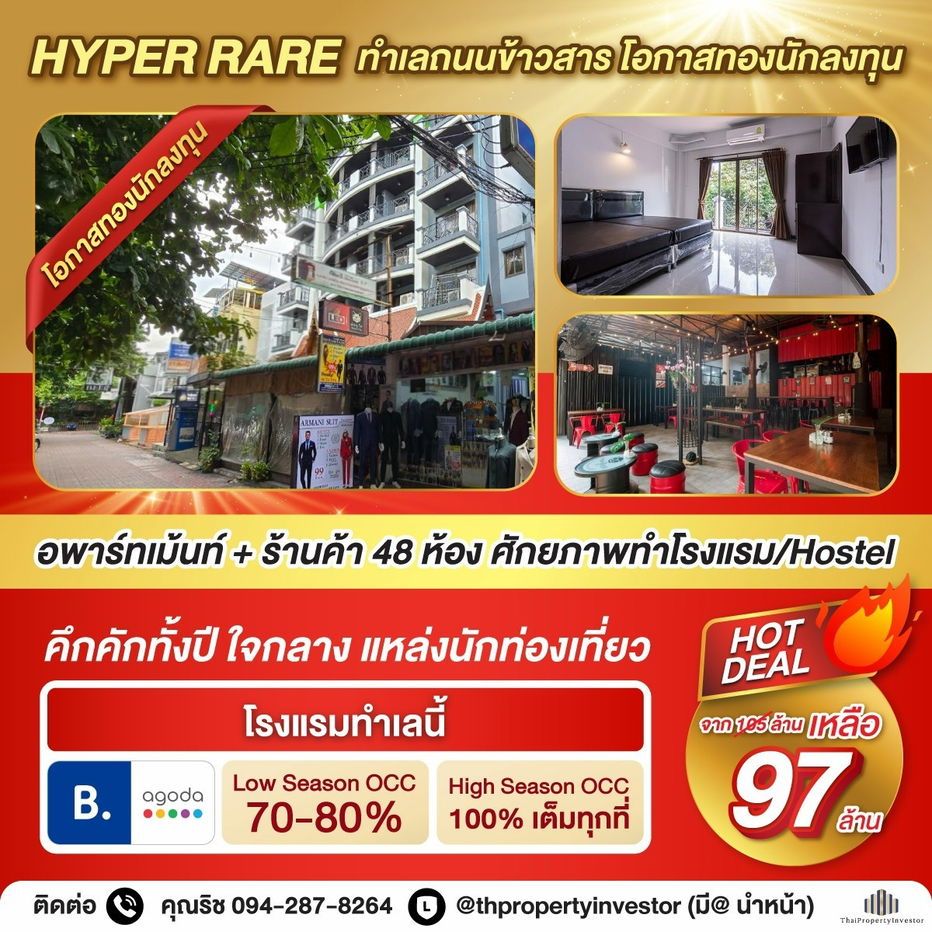 รูป Hyper Rare ทำเลถนนข้าวสาร คึกคักตลอดปี!! ขายอพาร์ทเม้นท์ พร้อมร้านค้ารวม 48 ห้อง เหมาะปรับเป็นโรงแรม สามารถทำกำไรได้ถึงเดือนละ 1 ล้าน!! - รูปที่ 1/11