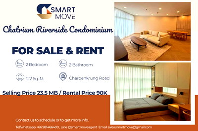 Condos for sale Silom and Sathorn Road :  For Sale !!🔥 Code C20250800074...Chatrium Riverside Condominium, 2 bed, 2 bath, River View, high floor, furnished, ready to move in, Special Deal!!📣