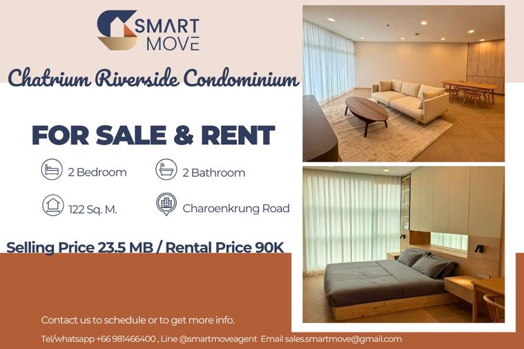  For Sale !!🔥 Code C20250800074...Chatrium Riverside Condominium, 2 bed, 2 bath, River View, high floor, furnished, ready to move in, Special Deal!!📣