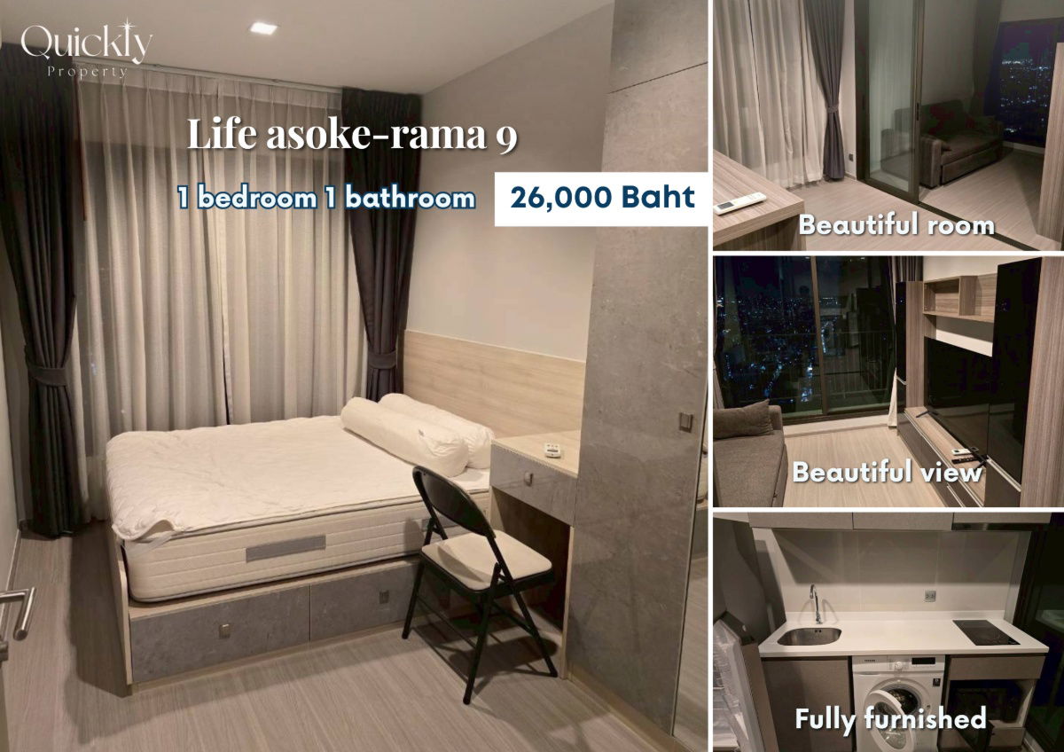 รูป Life asoke-rama 9 | ราคา 26,000 บาท | ห้องสวย ห้องใหม่ เฟอร์นิเจอร์ครบ พร้อมเข้าอยู่ - รูปที่ 1/7