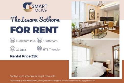 🔥 สำหรับเช่า !! ห้องหายากมาก !!🔥 Code C20250800071..........The Issara Sathorn, 1 ห้องนอน Plus, 1 ห้องน้ำ, ชั้นสูง 18++, แต่งครบ, พร้อมเข้าอยู่ 📣📣