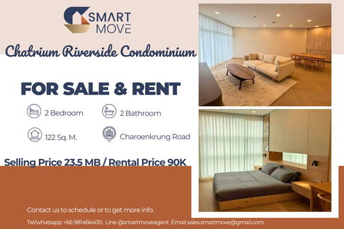 สำหรับขาย- เช่า !!🔥 Code C20250800074.Chatrium Riverside Condominium, 2 ห้องนอน, 2 ห้องน้ำ, วิวแม่น้ำ, ชั้นสูง, แต่งครบ, พร้อมเข้าอยู่, ราคาพิเศษ!!📣