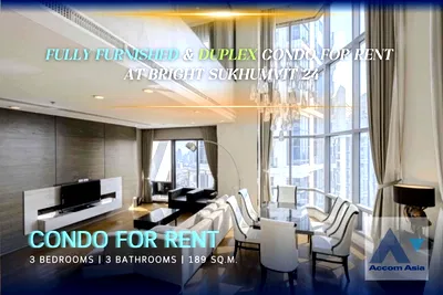คอนโดให้เช่า : 🔼🔽 AccomA 📩 Elegant 3 bedrooms for rent at Bright Sukhumvit 24 (AA21878)
