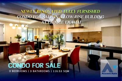 Condos for sale : 🔼🔽 AccomA 📩  Newly Renovated, Fully Furnished Condo for Sale in a Low-Rise Building at Le Nice Ekamai (AA42253)