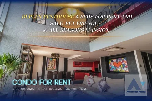 🔼🔽 AccomA 📩 Duplex Penthouse 4 Beds for Rent and SALE, Pet friendly at All Seasons Mansion (1512174)