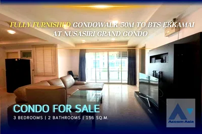 Condos for sale : 🔼🔽 AccomA 📩 Fully furnished condo for rent and sale, walk 50M to BTS Ekkamai at Nusasiri Grand Condo (AA41910)