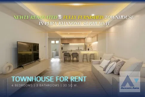🔼🔽 AccomA 📩  Newly renovated townhome 4 beds for rent in Sukhumvit, Bangkok near BTS Phra khanong (AA33050)