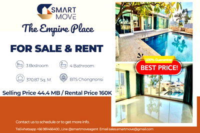 คอนโด รพ.เซนต์หลุยส์ :  สำหรับขาย- เช่า, ห้องหายาก!!! เพนท์เฮาส์สระว่ายน้ำส่วนตัว !!🔥 Code C20241200015......The Empire Place, 3 นอน, 4 น้ำ, ตกแต่งบางส่วน, ราคาพิเศษ!!📣📣