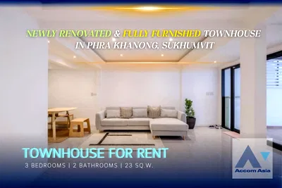 เช่าทาวน์โฮม สุขุมวิท 69 : 🔼🔽 AccomA 📩 Newly renovated and fully furnished townhouse for rent in Sukhumvit, Bangkok near BTS Phra khanong (AA41379)