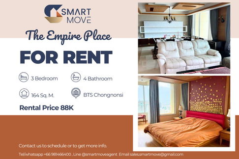 🔥 สำหรับเช่า !! วิวสวยมาก, ชั้นสูง 35++,🔥 Code C20221201712......The Empire Place, 3 ห้องนอน, 4 ห้องน้ำ, แต่งครบ, พร้อมเข้าอยู่ 📣📣