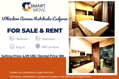 Condos for sale Ratchadaphisek Road :  For Sale, City View, South Facing!! Code C20250800060...Whizdom Avenue Ratchada-Ladprao, 1 bed, 1 bath, furnished, ready to move in, Special Deal!!📣