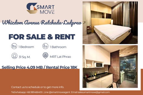สำหรับขาย- เช่า, วิวเมือง, ห้องอยู่ทิศใต้!!🔥 Code C20250800060...Whizdom Avenue Ratchada-Ladprao, 1 นอน, 1 น้ำ, แต่งครบ, พร้อมเข้าอยู่, ราคาพิเศษ!!📣