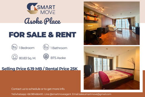 🔥 For Sale  !!🔥 Code C20240900059..........Asoke Place, 1 bedroom, 1 bathroom, high floor, furnished, ready to move in, Special Deal!!📣📣