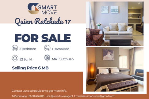 🔥 For Sale, High Floor 13++!!🔥 Code C20240201160..........Quinn Ratchada 17, 2 bedroom, 1 bathroom, furnished, Special Deal!!📣📣