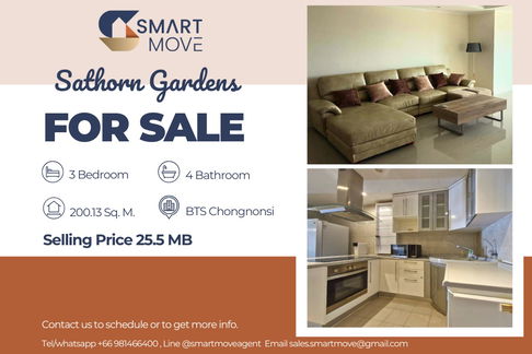 🔥 สำหรับขาย !! ทำเลใจกลางสาทร !! ชั้นสูง 37++, ห้องไซส์ใหญ่, 🔥 Code C20241000019.....Sathorn Gardens, 3 ห้องนอน, 4 ห้องน้ำ, แต่งครบ, ราคาพิเศษ!!📣📣