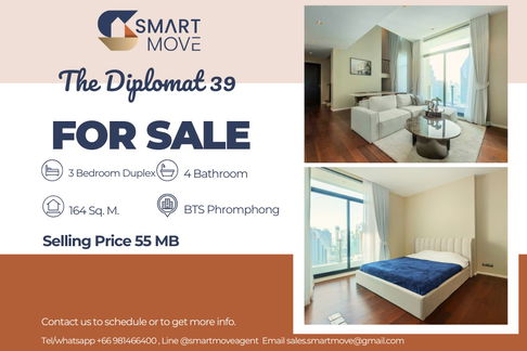 🔥สำหรับขาย !! 🔥Code C20250200023.........The Diplomat 39, 3 ห้องนอน Duplex, 4 ห้องน้ำ, ชั้นสูง 20+, แต่งครบ, ราคาพิเศษ !!📢📢📢