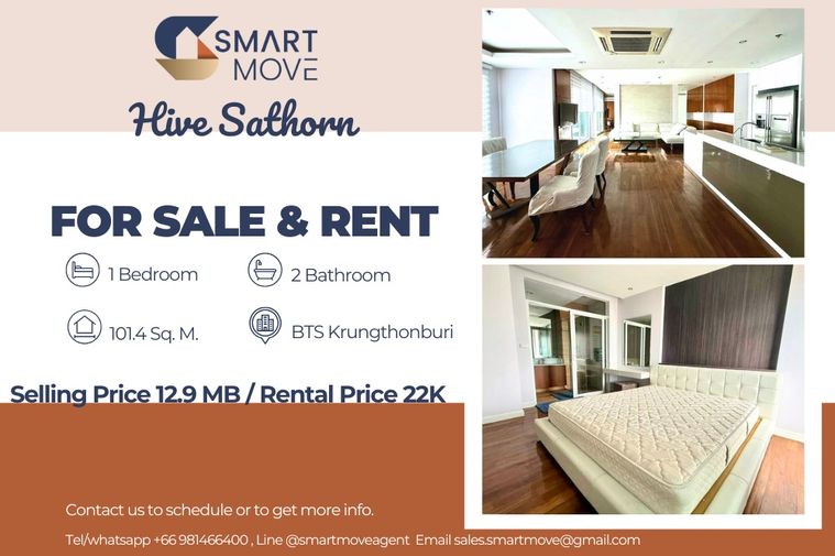 🔥 สำหรับขาย- เช่า !! ทำเลทอง !! ชั้นสูง 30++,🔥 Code C20250800073.......Hive Sathorn, 1 ห้องนอน, 2 ห้องน้ำ, แต่งครบ, พร้อมเข้าอยู่, ราคาพิเศษ!!📣📣