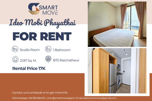 🔥 For Rent !!🔥 Code C20230105403..........Ideo Mobi Phayathai, Studio room, 1 bathroom, furnished, ready to move in 📣📣