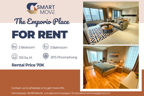 🔥 For Rent !! high floor 19++, Rare Item !!🔥 Code C20230208005......The Emporio Place, 2 bedroom, 3 bathroom, furnished, ready to move in 📣📣