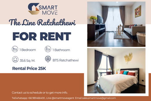 🔥 For Rent !! high floor 26++ 🔥 Code C20230105384..........The Line Ratchathewi, 1 bedroom, 1 bathroom, furnished, ready to move in 📣📣