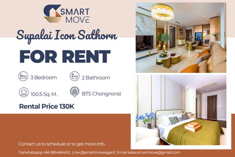 สำหรับเช่า ! SUPER LUXURY CLASS ! ชั้นสูง 37+, ทิศตะวันออก, วิวเมือง!🔥 Code C20240400008...Supalai Icon Sathorn, 3 นอน, 2 น้ำ, แต่งครบ, พร้อมเข้าอยู่ 