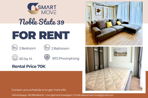 For Rent !! high floor 34++, Rare Item, corner room, Clear view 🔥 Code C20250800097....Noble State 39, 2 bed, 2 bath, furnished, ready to move in 📣