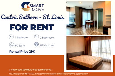 เช่าคอนโด BTS เซนต์หลุยส์ : 🔥 สำหรับเช่า !! ชั้นสูง 13++,🔥 Code C20221200249......Centric Sathorn - St.Louis, 2 ห้องนอน, 2 ห้องน้ำ, แต่งครบ, พร้อมเข้าอยู่ 📣📣