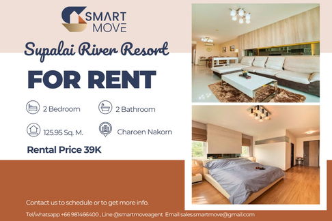 🔥 For Rent !! River View, Rare Item!!🔥 Code C20250500034......Supalai River Resort, 2 bedroom, 2 bathroom, furnished, ready to move in 📣📣