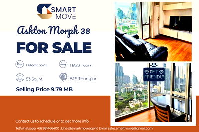 Condos for sale Thai Television Channel 3 : Sale with tenant! high floor13++, City View, North Facing, Pet Friendly !🔥 Code C20250800057.Ashton Morph 38, 1 bed, 1 bath, furnished, Special Deal!