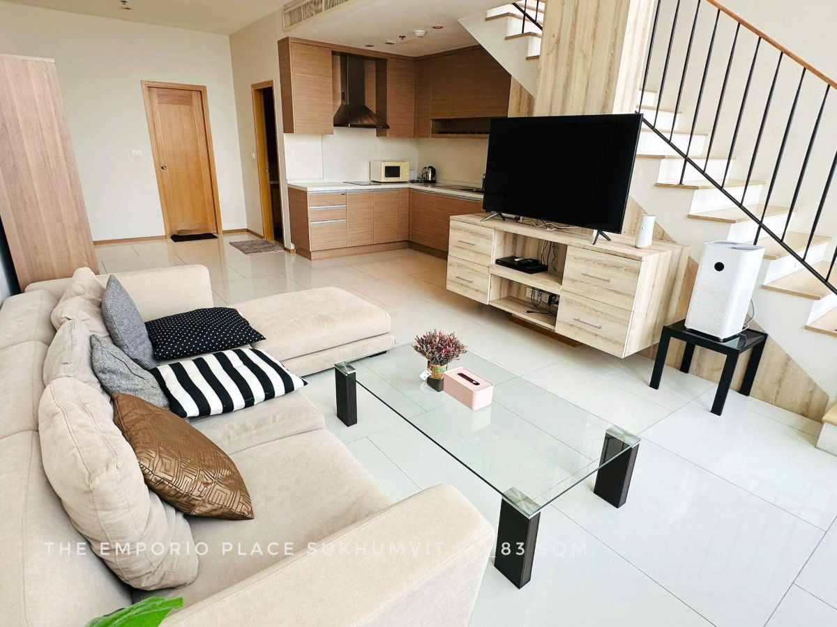 รูป For RENT, Beautiful Duplex 83 sqm. at The Emporio Place Sukhumvit 24 with river view - รูปที่ 3/12