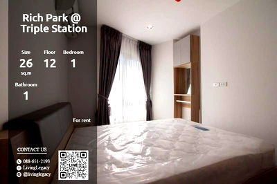Condos for rent : SJ7YD7 Condo For Rent Rich Park @ Triple Station 26 Sq.M. Floor 12 line id : @livinglegacy