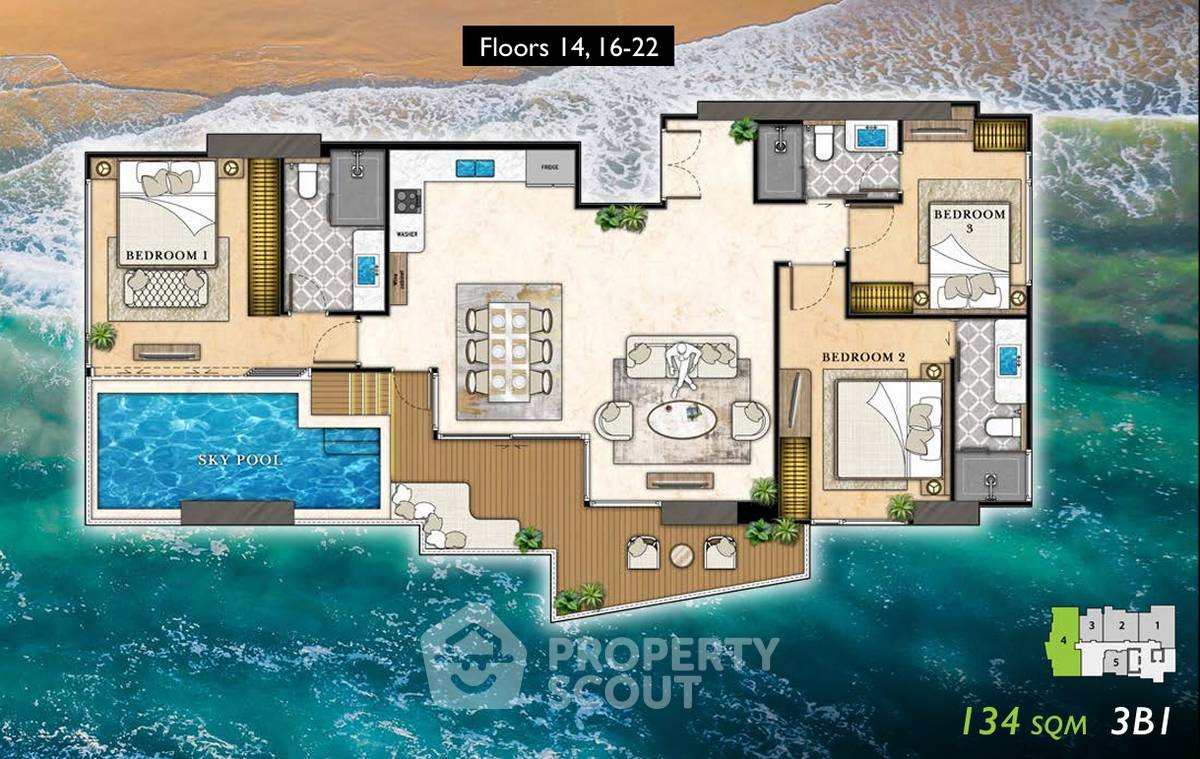 picture 3-BR Condo at The Riviera California close to Phratamnak (ID 2107680) - 3/6