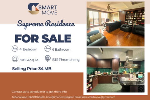 🔥 For Sale !! Parking for 3 cars, City location but private!!🔥Code C20250800098......Supreme Residence, 4 bed, 6 bath, furnished, Special Deal!!📣📣