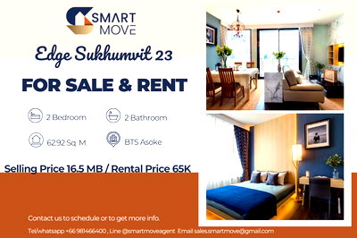 Condos for sale Bangkok : For Sale ! pool view, North Facing, high floor 29+🔥Code C20221207496....Edge Sukhumvit 23, 2 bed, 2 bath, furnished, modern style, Special Deal!!📣📣