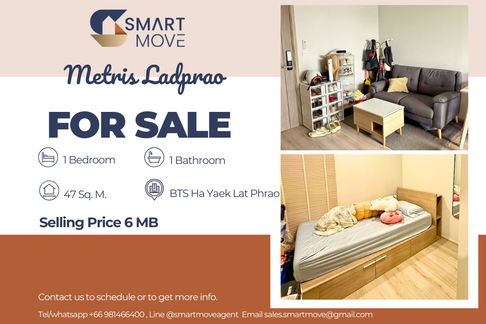  For Sale ! prime area, North Facing, high floor17++, Pet friendly!!🔥Code C20250800099....Metris Ladprao, 2 bed, 1 bath, furnished, Special Deal!!📣📣