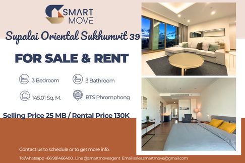 🔥For Sale  !!🔥 Code C20240800103.....Supalai Oriental Sukhumvit 39, 3 bed, 3 bath, high floor 27++, furnished, ready to move in, Special Deal!!📣📣